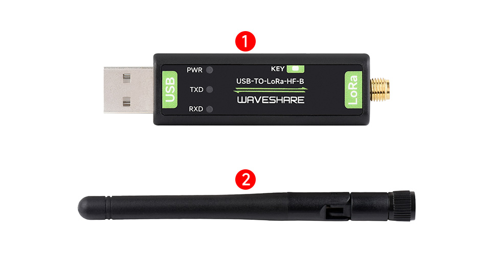 Waveshare USB-TO-LoRa-LF (2PCS) - SX1262 LoRa Module Met TCXO, 410-510MHz Voor Industrie En Landbouw