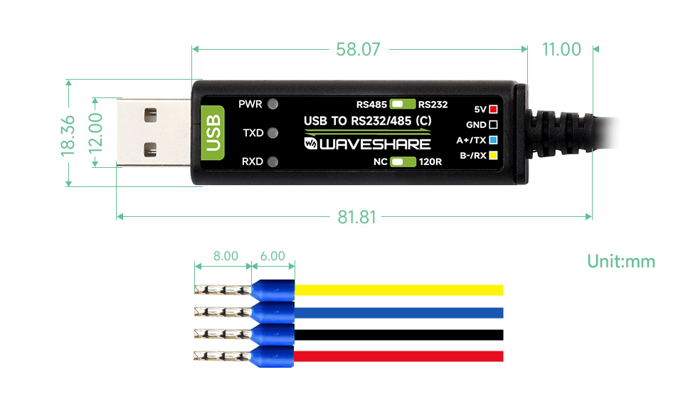 USB TO RS232/485 serial cable, outline dimensions