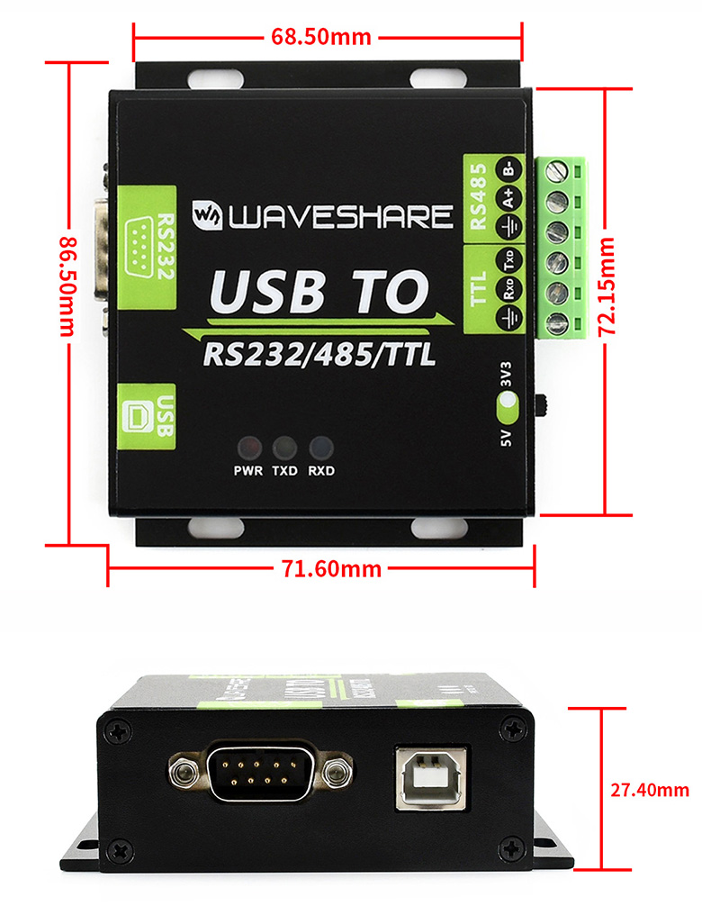 USB TO RS232 / 485 / TTL размеры