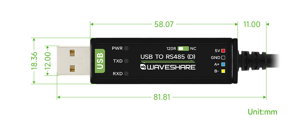 USB TO RS485 (D) Industrial Grade Isolated Bidirectional Converter, Dimensions