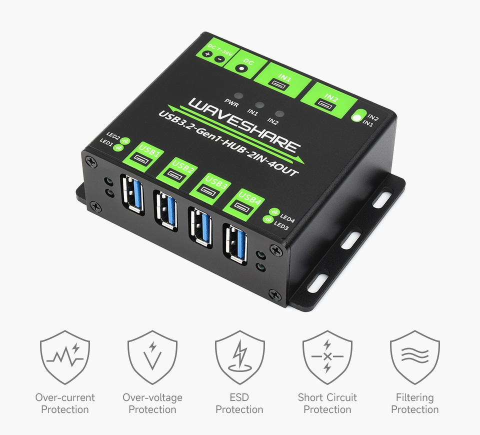 4 Port USB 3.2 Gen 1 Hub PCBA w/ ESD Surge Protection