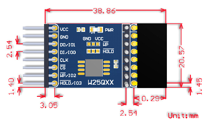 W25QXX DataFlash Board dimensions