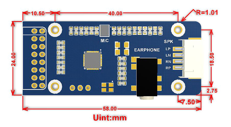 WM8960 Audio Board dimensions