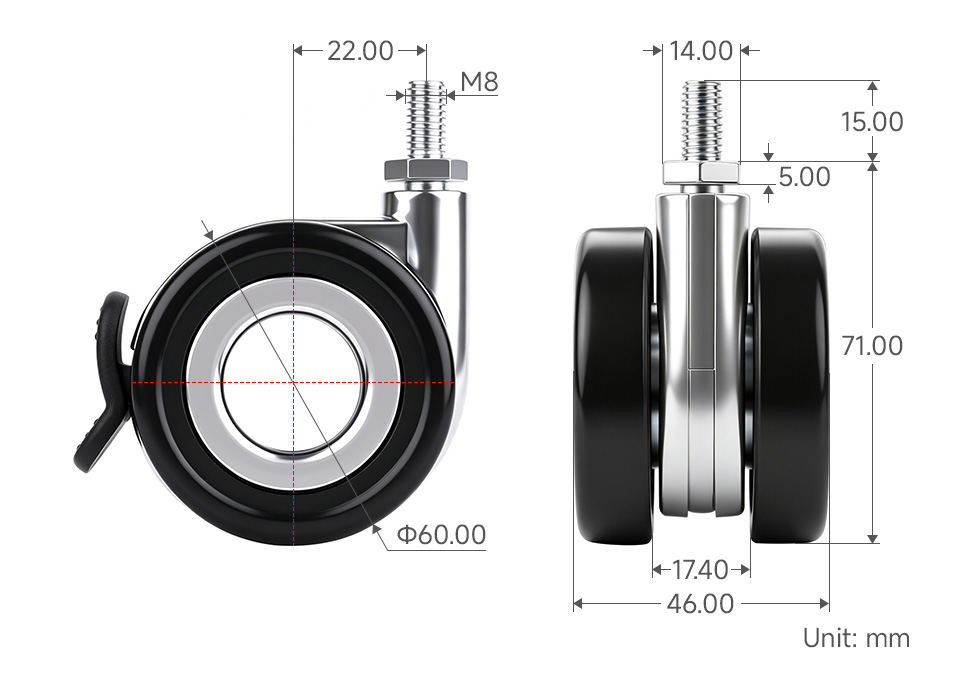 HomeRack-Wheels-Kit, Straight Male Port Version Outline dimensions