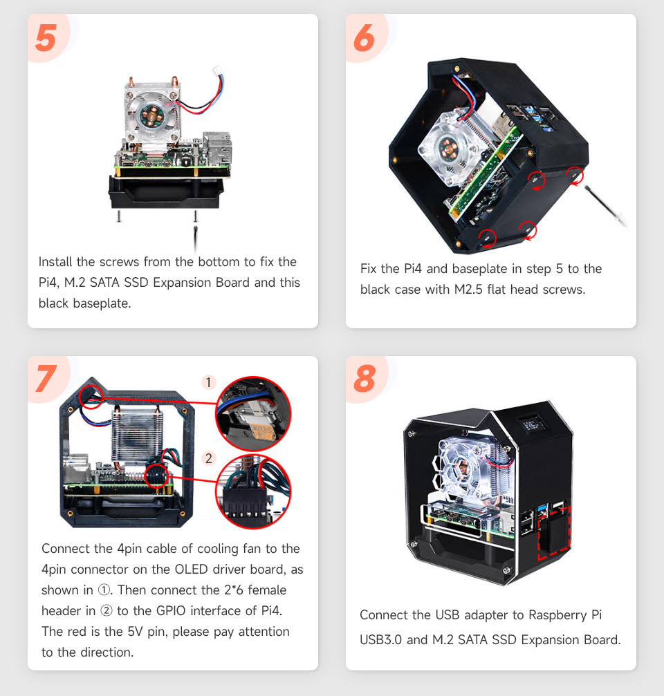 Mini Tower NAS Kit for Raspberry Pi 4B, support up to 2TB M.2 SATA