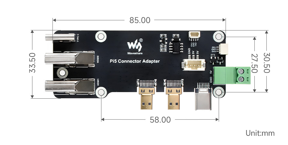 Pi5 Mini HDMI To HDMI Adapter, outline dimensions