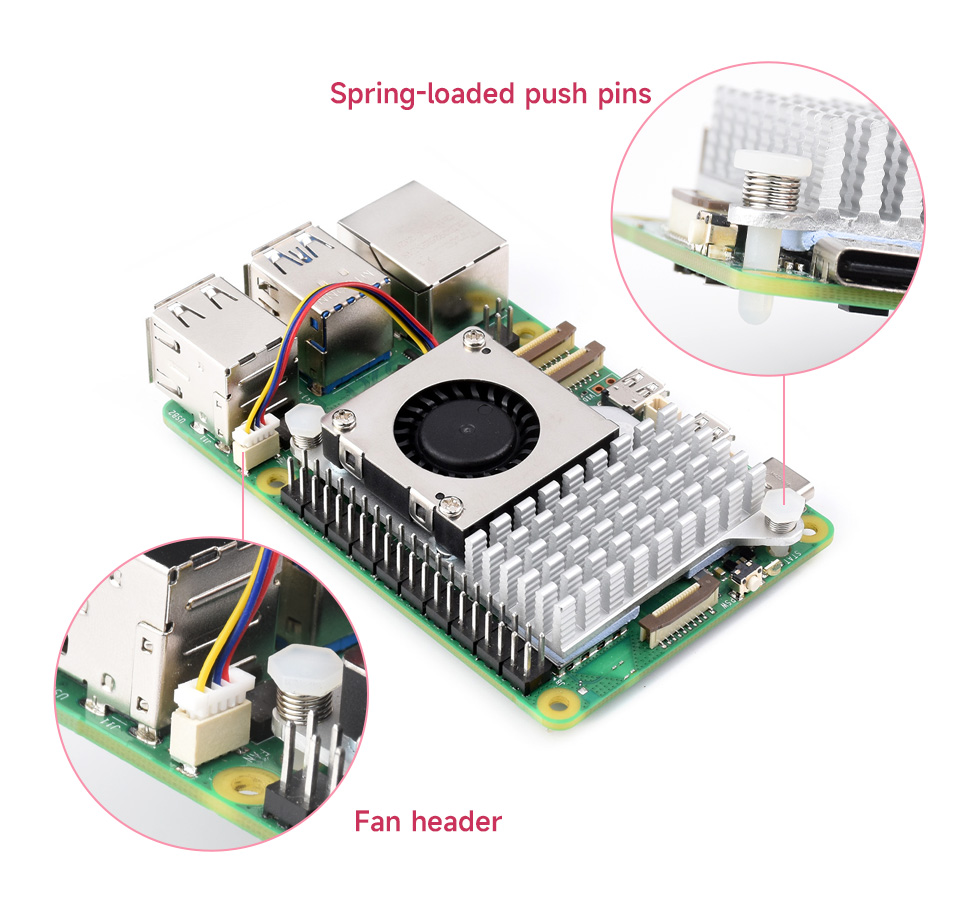 Official Raspberry Pi Active Cooler for Raspberry Pi 5,  Temperature-controlled Blower Fan, Aluminium Heatsink, With Thermal Tapes