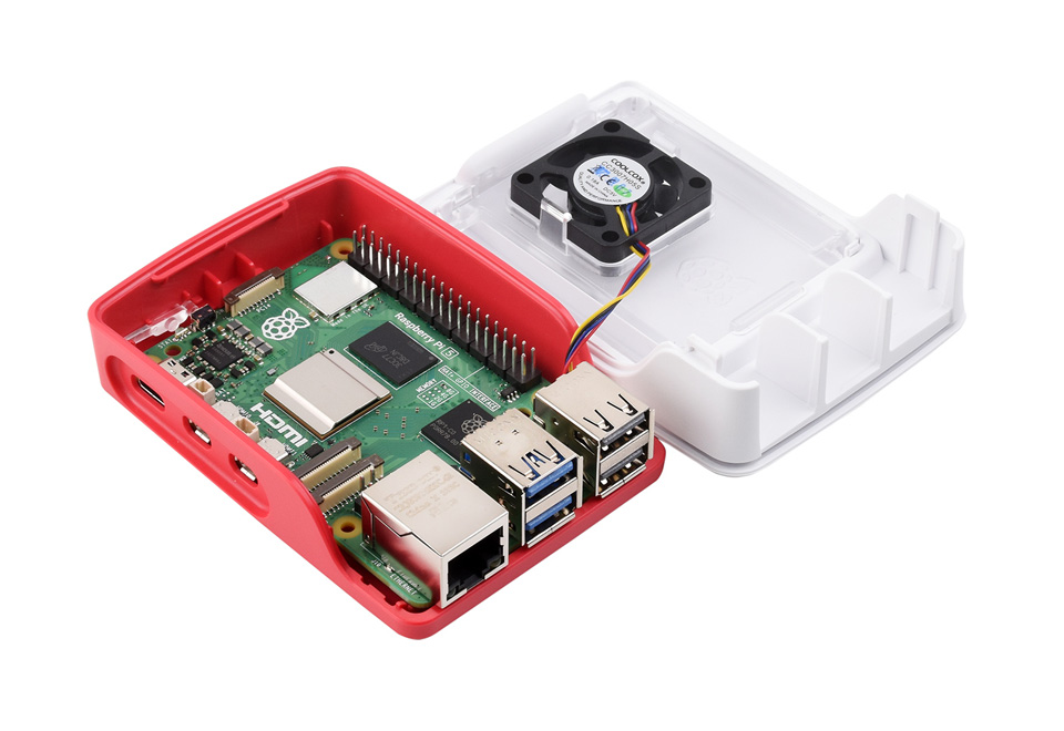 Official Raspberry Pi Case for Raspberry Pi 5, Built-in Cooling Fan,  Red/White