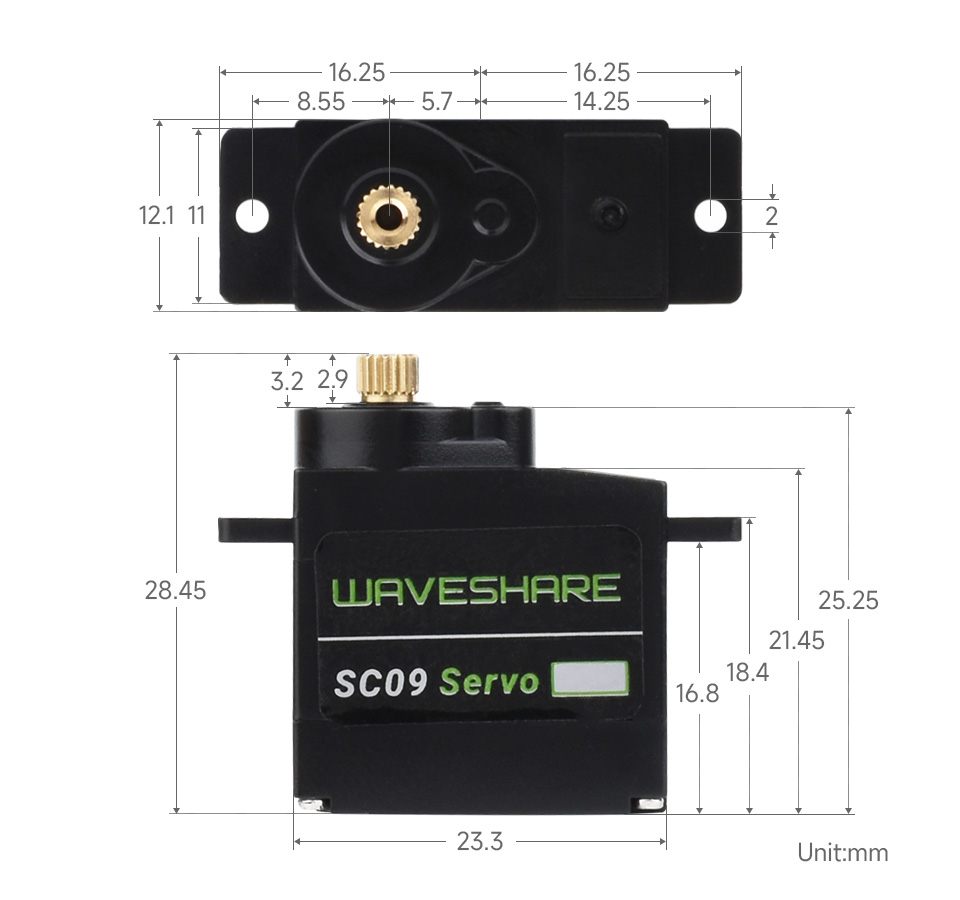 2.3kg Serial Bus Servo, Two-way Feedback, Servo/Motor Mode Switchable,  Compact Size, 300° Rotation Angle