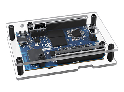 Installation example of Arduino UNO Q Only setup inside transparent protective PC case