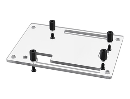 Position nylon standoffs onto the four inner holes in top PC plate of case