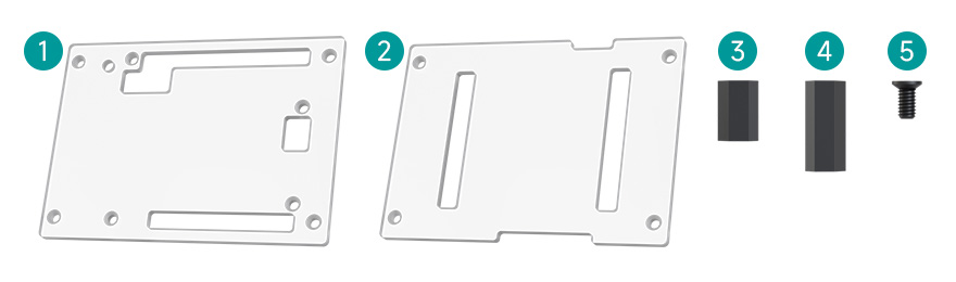 Transparent Transparent case plates, nylon standoffs, and screws for Arduino UNO Q assembly