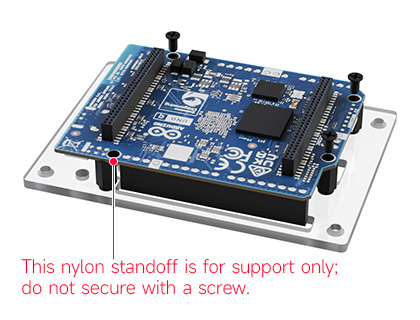 Mounting Arduino UNO Q board onto nylon standoffs(except support-only hole)