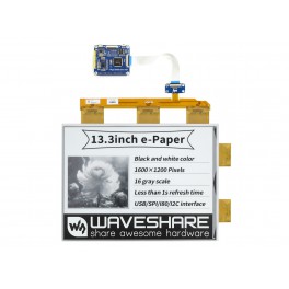 13.3inch e-Paper e-Ink Display HAT For Raspberry Pi, 1600×1200, Black / White, 16 Grey Scales, USB / SPI / I80