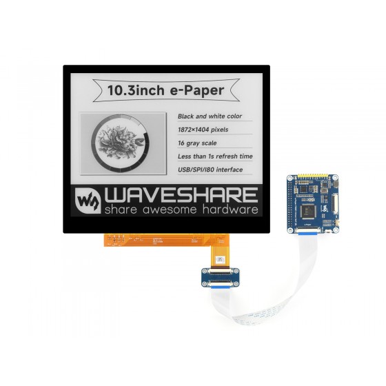 10.3inch e-Paper E-Ink Display (G), 1872×1404 pixels, Black / White, Optical Bonding Toughened Glass Panel, 2-16 Grey Scales