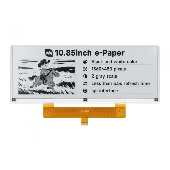 10.85inch e-Paper display, e-ink display, 1360 × 480, Black / White, SPI Interface