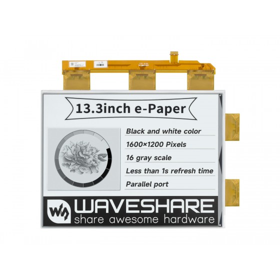 13.3inch e-Paper e-Ink Raw Display, 1600×1200, Black / White, 16 Grey Scales, Parallel Port, Without PCB
