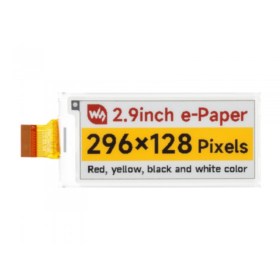 2.9inch E-Paper Display (G), E-ink Display, 296x128, Red/Yellow/Black/White, SPI Interface