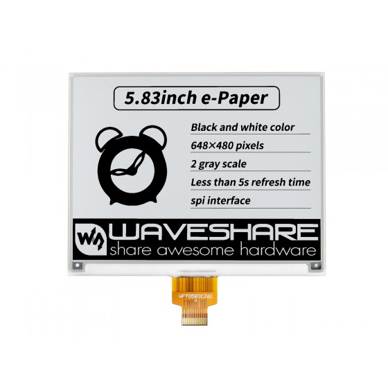 5.83inch E-Paper E-Ink Raw Display, 648×480, Black / White, SPI, Without PCB