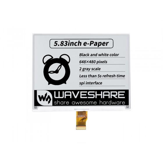 5.83inch E-Paper E-Ink Raw Display, 648×480, Black / White, SPI, Without PCB