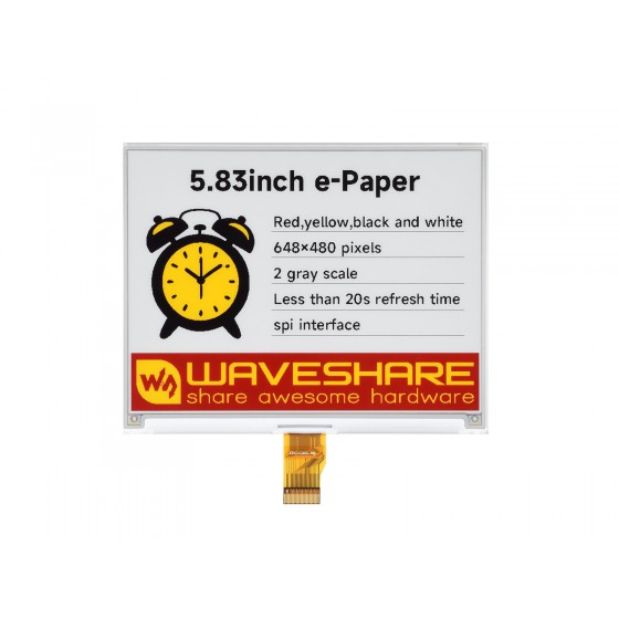 5.83inch E-Paper Display (G), E-ink Display, 648 × 480, Red/Yellow/Black/White, SPI Interface