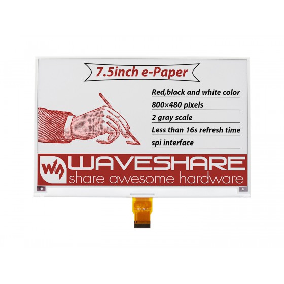 7.5inch E-Paper (B) E-Ink Raw Display, 800×480, Red / Black / White, SPI, Without PCB