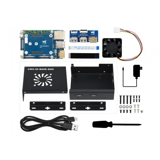 CM4-IO-BASE-BOX-A + USB HDMI Adapter, for Raspberry Pi Compute Module 4