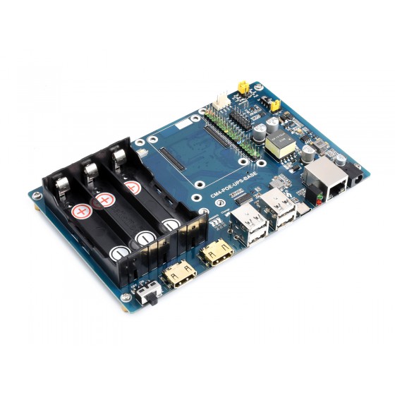 PoE UPS Base Board/Mini-Computer Designed for Raspberry Pi Compute Module 4, Gigabit Ethernet, Dual HDMI, Quad USB2.0
