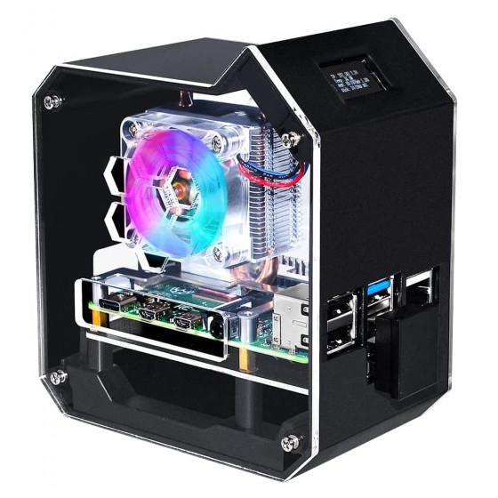 Mini Tower NAS Kit for Raspberry Pi 4B, support up to 2TB M.2 SATA SSD, Strong Heat Dissipation, OLED Screen Display
