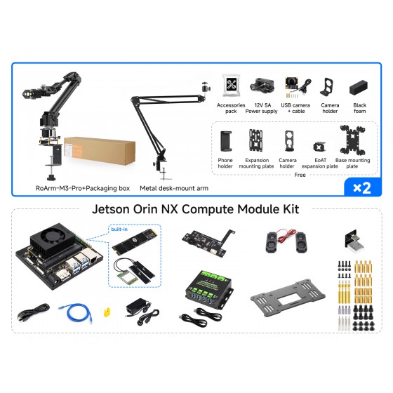 5 + 1 DOF High-Torque Serial Bus Servo Dual Robotic Arm AI Kit, Options for Jetson Orin Nano / NX, Supports Hugging Face LeRobot AI Robotic Project, Based On ESP32, Wireless Control