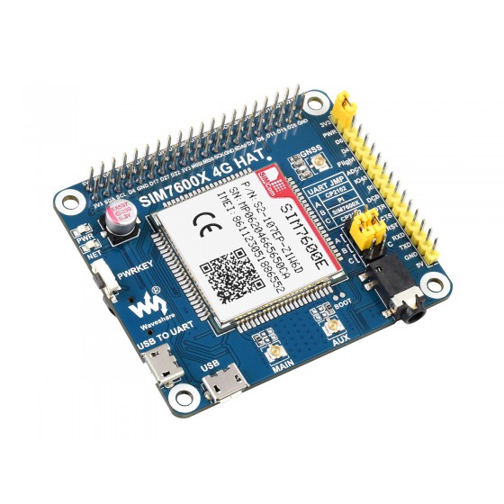 SIM7600E LTE Cat-1 HAT for Raspberry Pi, 3G / 2G / GNSS as well, for Southeast Asia, West Asia, Europe, Africa