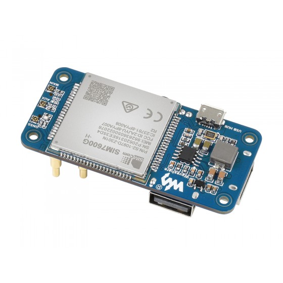 SIM7600G-H 4G HAT (B) for Raspberry Pi, LTE Cat-4 4G / 3G / 2G Support, GNSS Positioning, Global Band