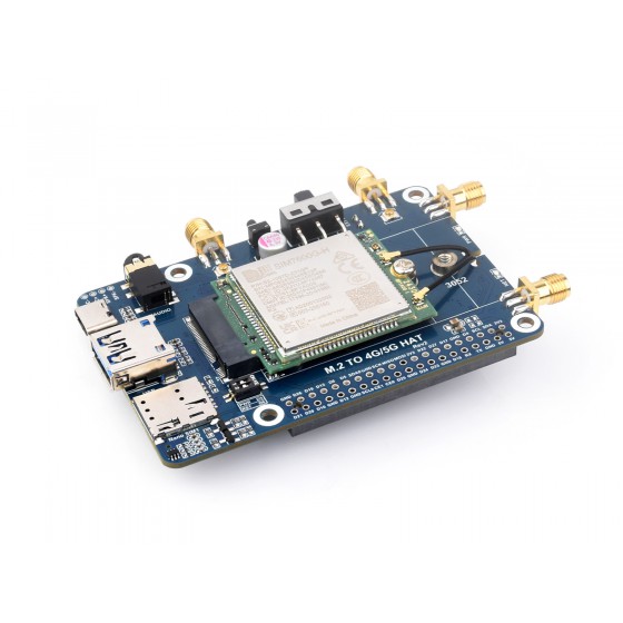 SIM7600G-H M.2 4G HAT for Raspberry Pi, LTE CAT4 High Speed, 4G/3G/2G, GNSS, Global Band