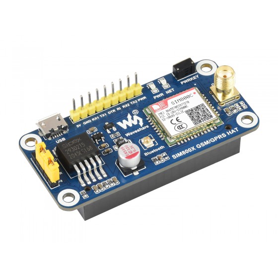 SIM800C GSM / GPRS / Bluetooth HAT for Raspberry Pi, 2G Communication