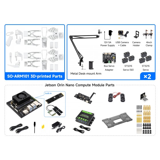 SO-ARM100 / 101 Open-Source 6-Axis Robotic Arm, Native Support For Hugging Face LeRobot, High-Torque Bus Servo, Photosensitive Resin 3D-printed Parts