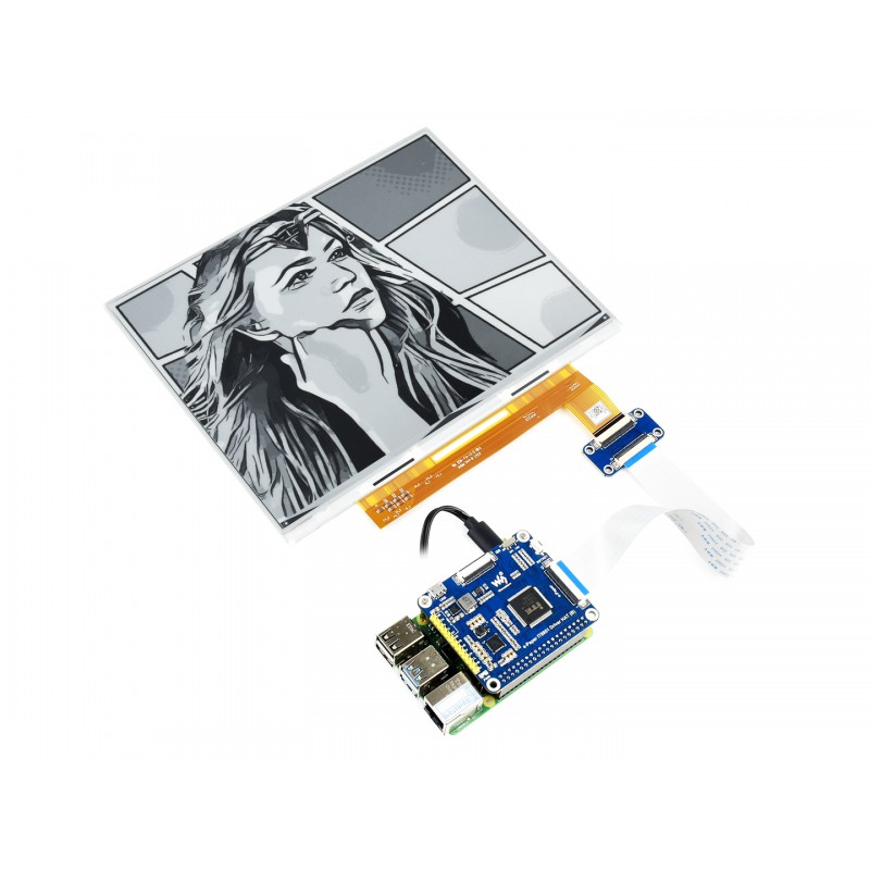 10.3inch e-Paper E-Ink Display HAT for Raspberry Pi, 1872×1404 pixels,  Black / White, 2-16 Grey Scales, USB/SPI/I80