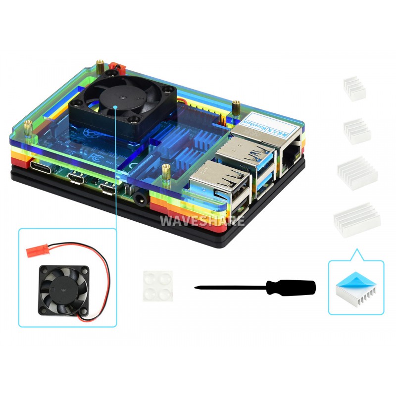 Rainbow Acrylic Case Raspberry Pi 4, with Cooling Fan