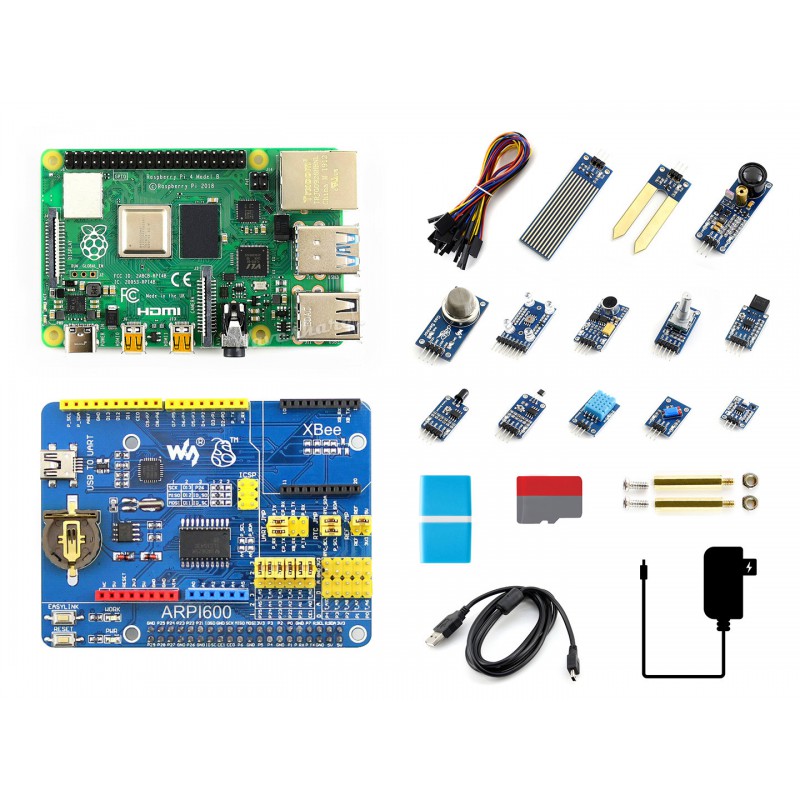 Raspberry Pi 4 Model B Sensor Kit, ARPI600 Adapter Board, 13x Popular  Sensors
