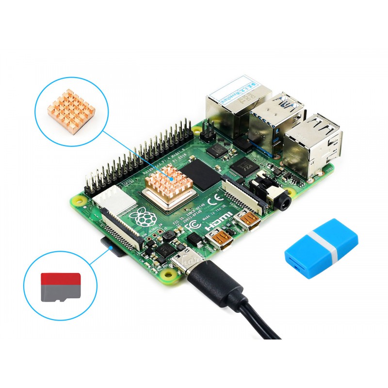 Raspberry Pi 4 Model B Starter Kit, Micro SD Card, Heat Sink, Power Supply