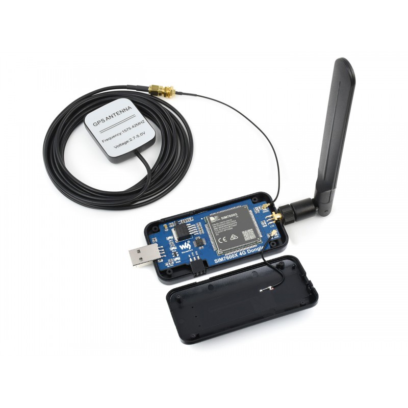 SIM7600G-H 4G DONGLE with antenna, industrial grade 4G communication and  GNSS positioning peripheral, global band support