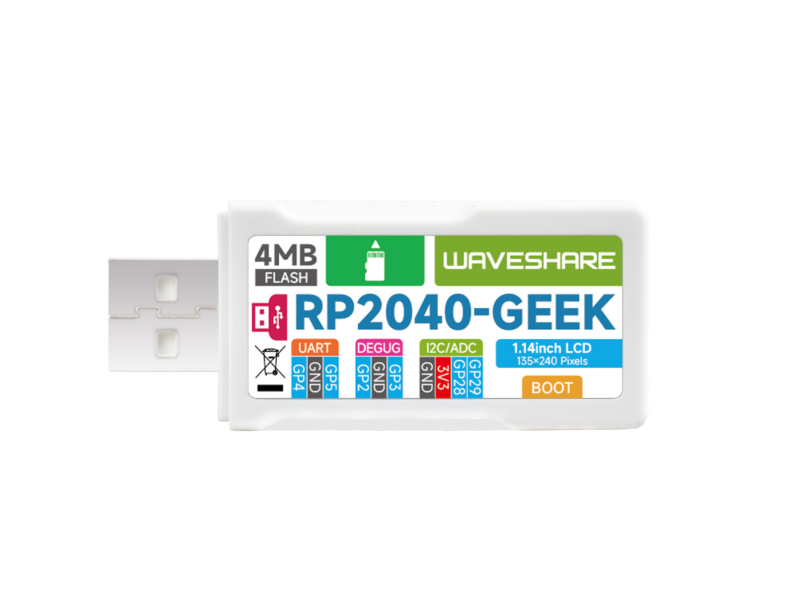 Scheda Di Sviluppo Waveshare RP2040-GEEK Con Microcontrollore RP2040, Display LCD IPS A Colori Da 1.14 Pollice E Case In Plastica
