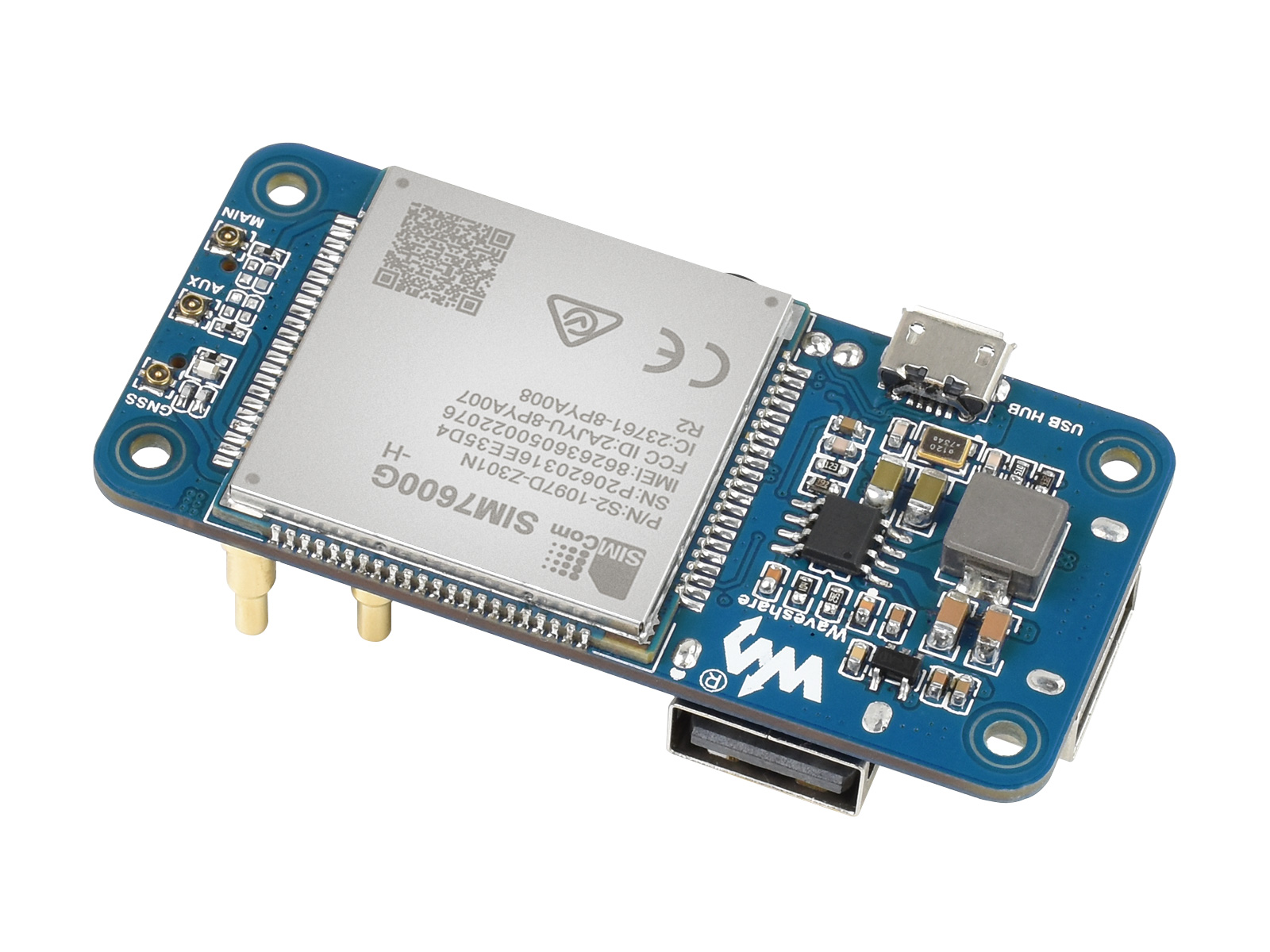 SIM7600G-H 4G HAT (B) For Raspberry Pi, LTE Cat-4 4G / 3G / 2G Support,  GNSS Positioning, Global Band